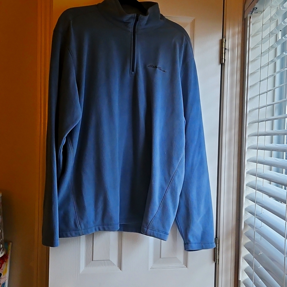 Eddie Bauer Blue-Grey Quarter Zip Men's Fleece Pullover